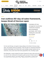 Iran outlines 60-day oil sales framework, keeps Strait of Hormuz open