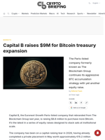 Capital B raises $9M for Bitcoin treasury expansion