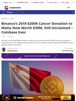 Binance's 2018 $200K Cancer Donation to Malta Now Worth $39M, Still Unclaimed – Coinbase Exec