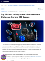 Top Altcoins to Buy Ahead of Government Shutdown End and ETF Season