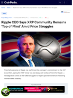 Ripple CEO Says XRP Community Remains ‘Top of Mind’ Amid Price Struggles