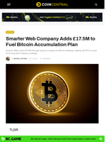 Smarter Web Company Adds £17.5M to Fuel Bitcoin Accumulation Plan - CoinCentral