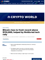 Bitcoin rises to fresh record above $112,000, helped by Nvidia-led tech rally