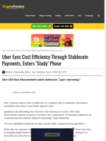 Uber Eyes Cost Efficiency Through Stablecoin Payments, Enters 'Study' Phase
