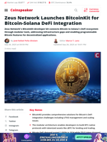 Zeus Network Launches BitcoinKit for Bitcoin-Solana DeFi Integration - Coinspeaker