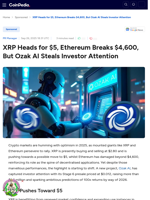 XRP Heads for $5, Ethereum Breaks $4,600, But Ozak AI Steals Investor Attention
