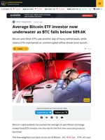 Average Bitcoin ETF Investor Now In The Red As BTC Slips Below $89,600