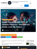 South Korea Drives 30% of Crypto Volume - But Bitcoin Holds Just 9% Share | Live Bitcoin News
