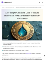 Lido adopts Chainlink CCIP to secure cross-chain wstETH transfers across 16+ blockchains - CoinJournal