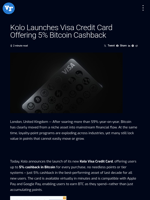 Kolo Launches Visa Credit Card Offering 5% Bitcoin Cashback - Visionary Financial