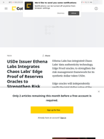 USDe Issuer Ethena Labs Integrates Chaos Labs' Edge Proof of Reserves Oracles to Strengthen Risk Management