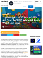 Top 5 Crypto to Watch in 2025: Act Fast, $APEING Whitelist Spots Won’t Last Long | Live Bitcoin News
