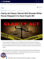 Clarity Act News: Patrick Witt Reveals White House Stepped In to Save Crypto Bill