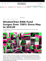 WisdomTree RWA Fund Surges Over 700% Since May to $931M  - 