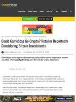 Could GameStop Go Crypto? Retailer Reportedly Considering Bitcoin Investments