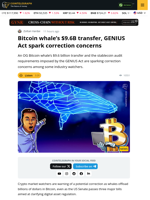 Bitcoin Whale’s $9B transfer, Genius Act sparks Correction Concerns