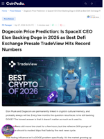 Dogecoin Price Prediction: Is SpaceX CEO Elon Backing Doge in 2026 as Best Defi Exchange Presale TradeView Hits Record Numbers