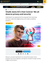 Vitalik Buterin Slams EU’s ‘Chat Control’ Bill, Warns of Privacy Threat