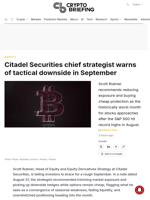 Citadel Securities chief strategist warns of tactical downside in September