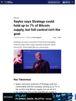 Saylor says Strategy could hold up to 7% of Bitcoin supply, but full control isn't the goal