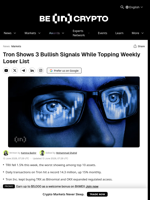 Tron Shows 3 Bullish Signals While Topping Weekly Loser List