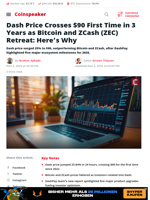Dash Price Crosses $90 First Time in 3 Years as Bitcoin and ZCash (ZEC) Retreat: Here’s Why - Coinspeaker