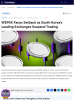WEMIX Faces Setback as South Korea’s Leading Exchanges Suspend Trading