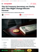 The US Treasury Secretary on Clarity ACT: This Might Change Bitcoin Forever - Coinspeaker