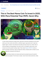 This Is The Best Meme Coin To Invest In 2025, With More Potential Than PEPE, Here’s Why 