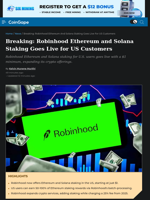Robinhood Ethereum and Solana Staking Goes Live for US Customers