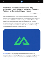 The Future of Steady Crypto Gains: Why RockToken Cloud Mining Is Becoming the Go-To Platform for Consistent Crypto Income - Visionary Financial