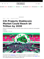 Citi Projects Stablecoin Market Could Reach $4 Trillion by 2030 - 