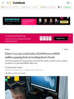 Ether's crash leaves $686 million gaping hole in trading firm's book