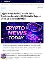 Crypto News: Grok AI Bitcoin Price Prediction Targets $250,000 While Pepeto Could Be the Smarter Move