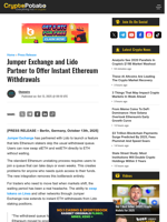 Jumper Exchange and Lido Partner to Offer Instant Ethereum Withdrawals