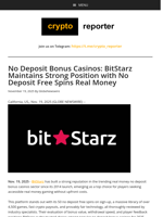 No Deposit Bonus Casinos: BitStarz Maintains Strong Position with No Deposit Free Spins Real Money