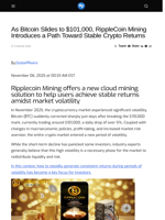 As Bitcoin Slides to $101,000, RippleCoin Mining Introduces a Path Toward Stable Crypto Returns - Visionary Financial