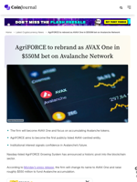 AgriFORCE to rebrand as AVAX One in $550M bet on Avalanche Network - CoinJournal