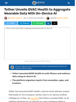 Tether Launches QVAC Health to Unite Wellness Data