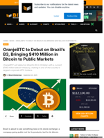 OranjeBTC To List On Brazil’s B3 Bringing Bitcoin To Markets