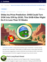 Shiba Inu Price Prediction: SHIB Could Turn $10K Into $1M by 2030, This SHIB-Killer Might Do It in Less Than 10 Weeks
