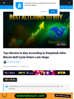 Top Altcoins to Buy According to DeepSeek After Bitcoin Bull Cycle Enters Late Stage