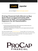 ProCap Financial Sells Bitcoin to Buy Back Stock at Approximately 50% Discount to NAV, Increasing Bitcoin Exposure for All Shareholders