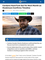 Cardano Hard Fork Set for Next Month: Hoskinson