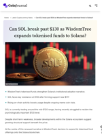 Can SOL break past $130 as WisdomTree expands tokenised funds to Solana? - CoinJournal