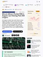 Bitcoin Miners Pocket $1B in August, but Halving Pain Still Lingers