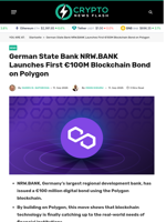 German State Bank NRW.BANK Launches First €100M Blockchain Bond on Polygon - Crypto News Flash