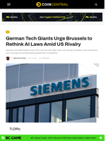 German Tech Giants Urge Brussels to Rethink AI Laws Amid US Rivalry - CoinCentral