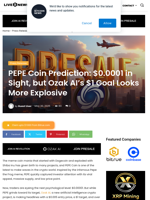 PEPE Coin Prediction: $0.0001 in Sight, but Ozak AI’s $1 Goal Looks More Explosive | Live Bitcoin News