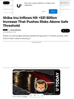 Shiba Inu Inflows Hit +531 Billion Increase That Pushes Risks Above Safe Threshold - U.Today